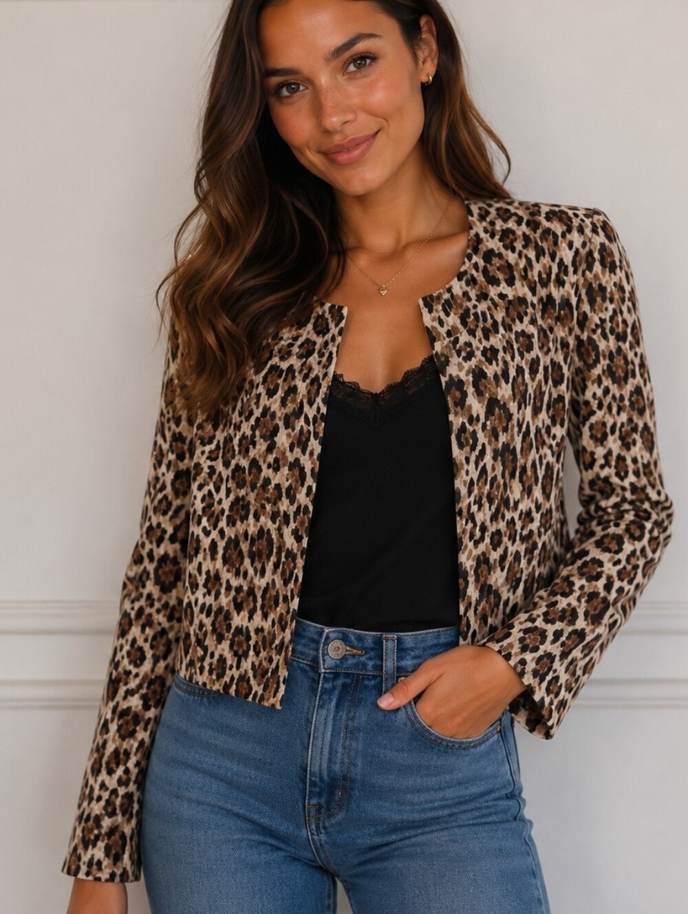 Avec Les Filles NWT Leopard Cropped Jacket Size 6